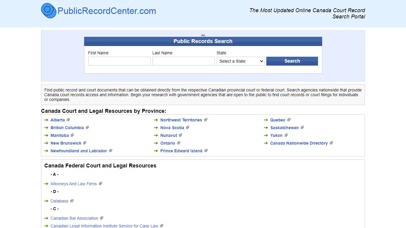 Free Canada Court Record Search And ... - Public record center